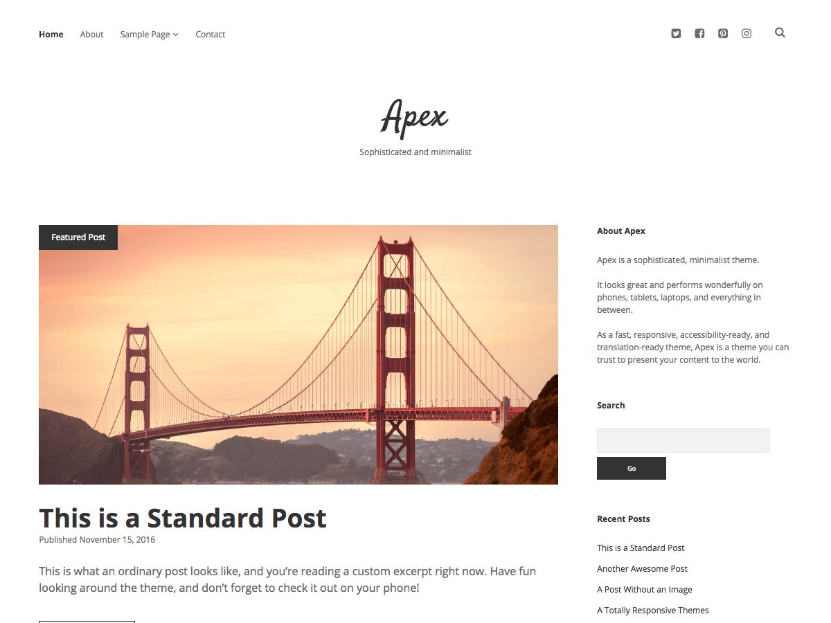 apex free wordpress theme