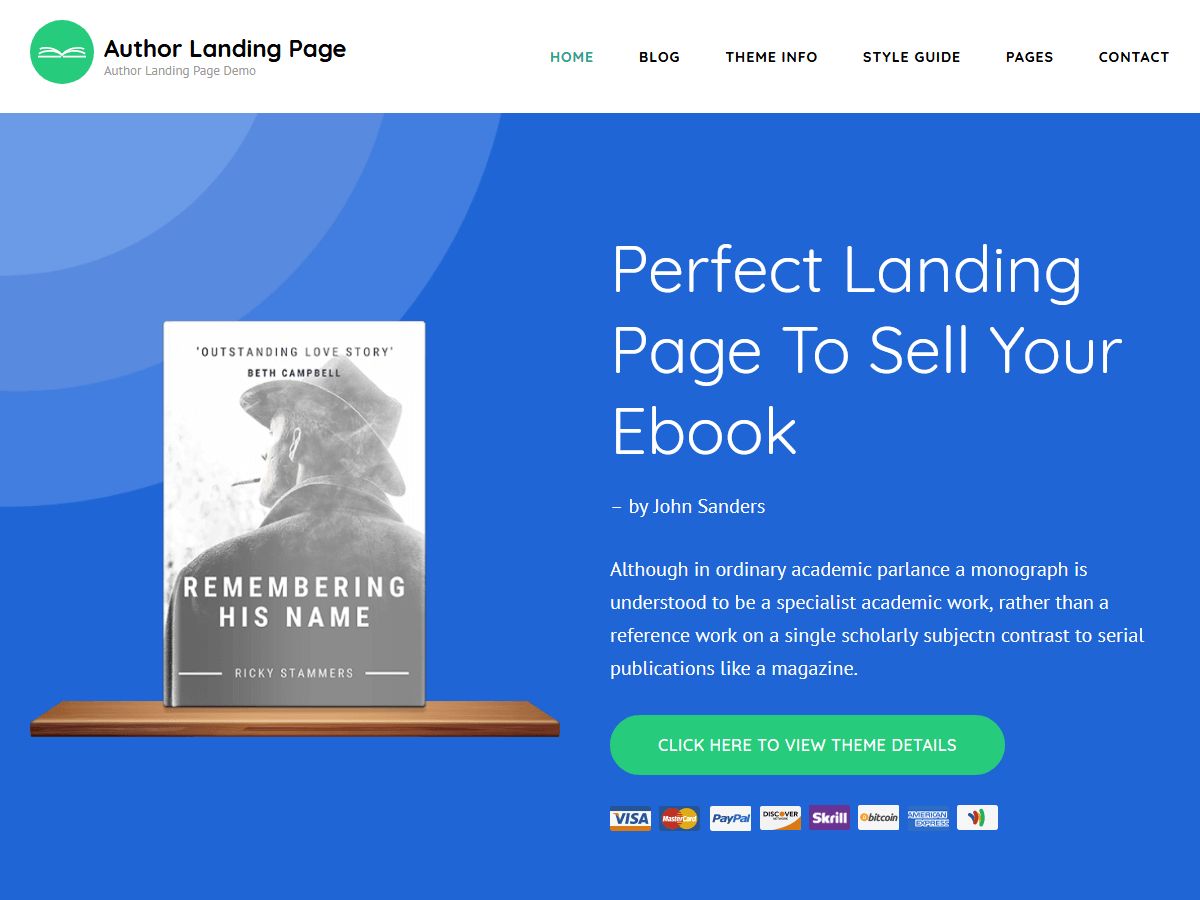 author-landing-page free wordpress theme