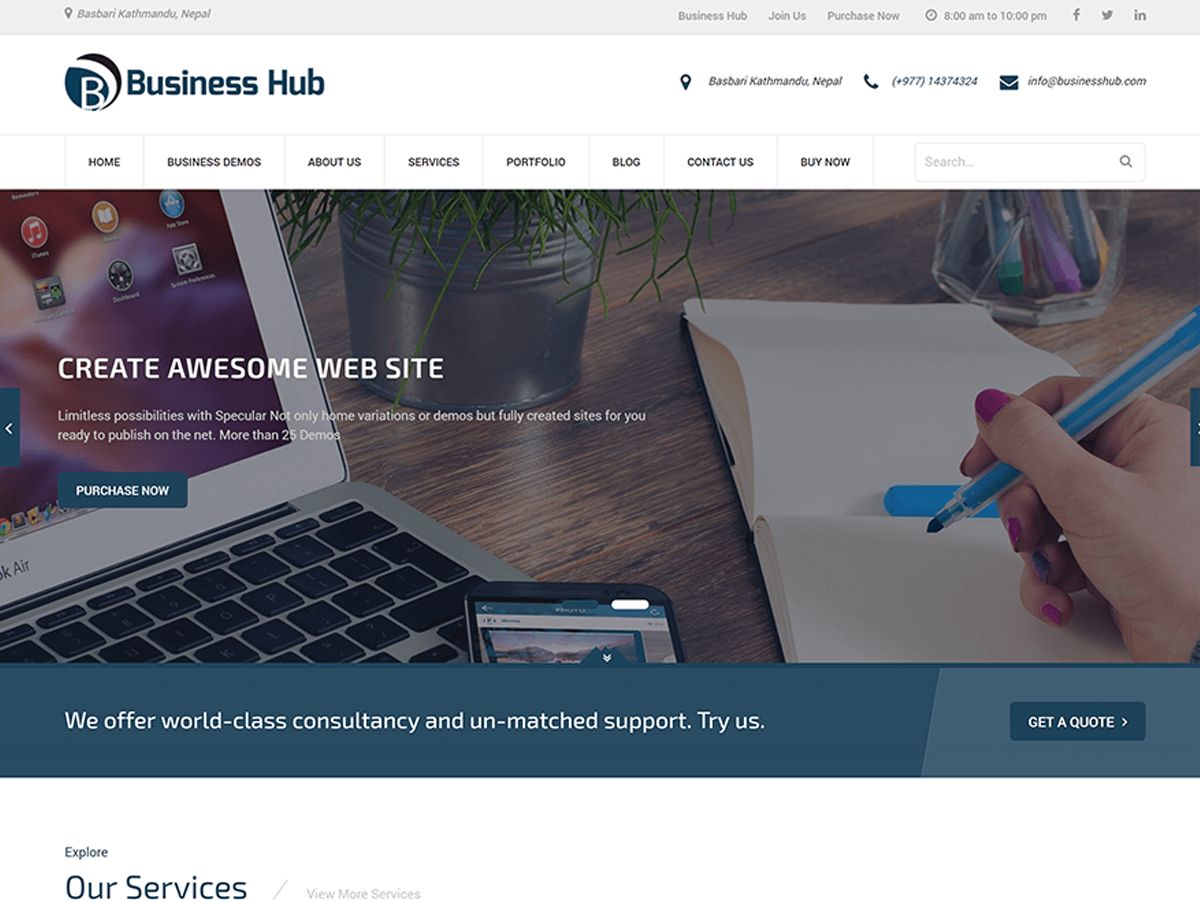 business-hub free wordpress theme